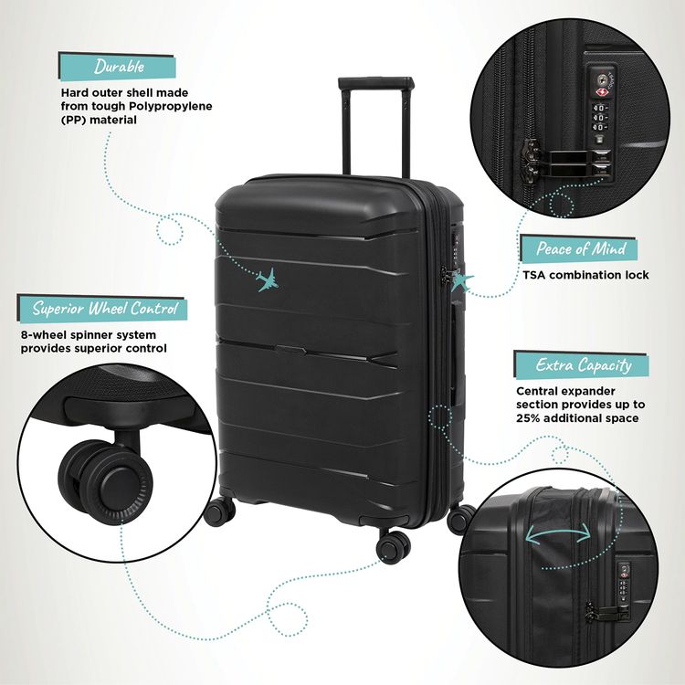 it luggage Momentous Medium 25" Luggage, 8 Wheel Spinner, Telescopic Extendable Handle, Combination Lock, Polypropylene Material - Black
