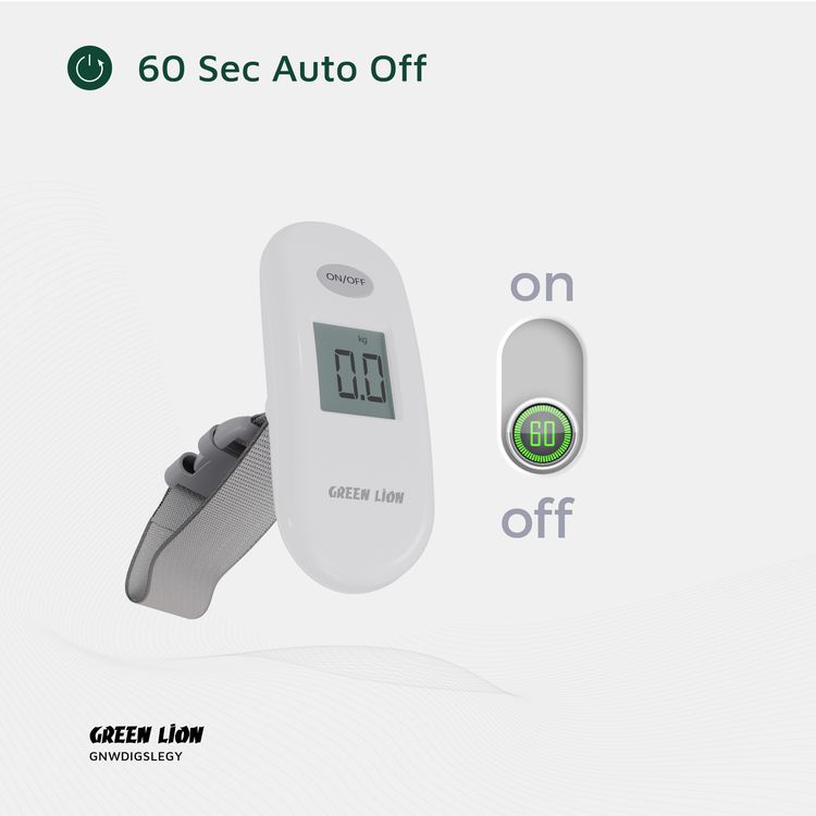 Green Lion Weight Mate Digital Luggage Scale with Overload & Low Battery Indicator, 60s Auto Shut Off, Tare Function, Digital Display, 40kg Capacity & 100g Division - Gray