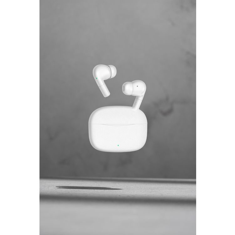 Green Lion Santorini 2 True Wireless Earbuds with Touch Controls, Up to 5 Hours Play Time, ABS Material, 2500 Hours Standby Time, 13mm Speaker Size, ENC Dual Microphones, High-Quality Sound, Voice Assistant - White