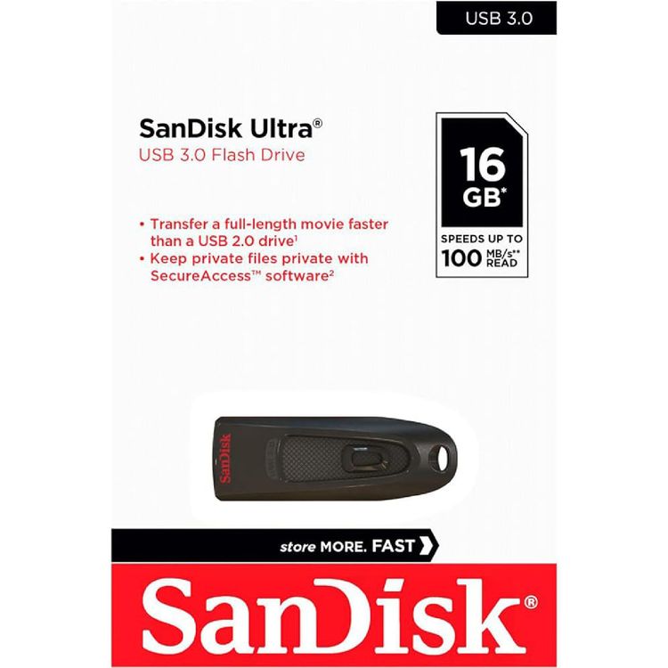 SanDisk 16GB Cruzer Ultra USB 3.0 Flash Drive up to 100 MB/s -Black