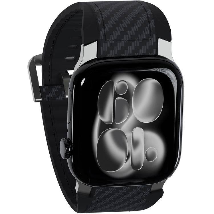 Toray Smartwatch Silicone & Leather Strap with Breathable Dual-Layer Build, Quick Strap Setup, Silicone + Carbon-Finish Leather Material, Sweat & Water Resistant, Designed for Apple Watch 11/10/9/8/7 Series – Black