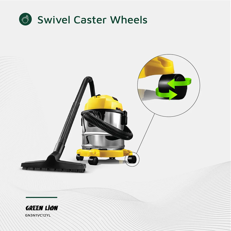 مكنسة جرين ليون ألترا 3 في 1، أداة شق 2 في 1، فوهات متعددة، كيس غبار من القماش، سعة صندوق الغبار 12 لتر، خرطوم بطول 1.5 متر، عجلات دوارة، قابس BS - لون أصفر