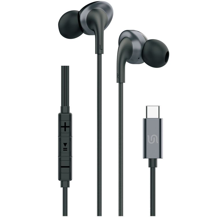 Porodo Soundtec Stereo Earphones, TPE + Metal + ABS Material, Type-C Connection, 1.2m Cable Length, High-Clarity Mic, Crisp Audio - Black