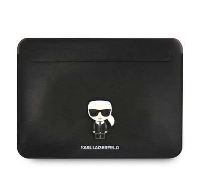 Karl Lagerfeld Saffiano Ikonik Karl Computer Sleeve Compatible for a 14-inch notebook / tablet, Slim Lightweight Portable Storage Bag, Protective Case Cover - Black