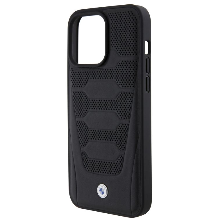 BMW Leather Case with Sign Seats Pattern for iPhone 15 Pro Max - Black