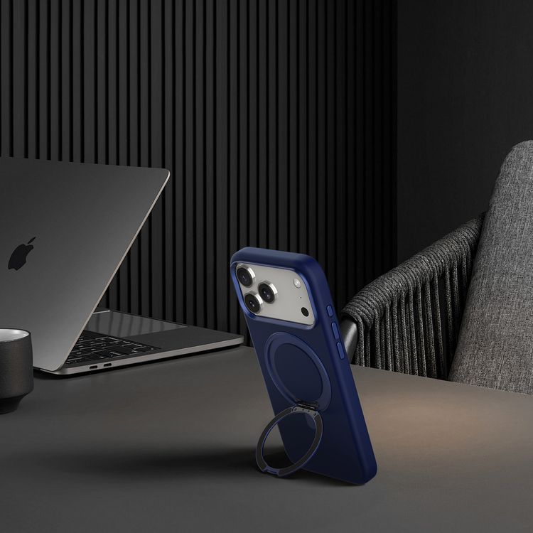 Levelo Iris Pro MagSafe Liquid Silicone Case with Built-in 360° Kickstand for iPhone 17 Pro Max, Metal Accents, Shock-Resistant Bumper, Aluminum Alloy Frame for Camera & Buttons, Drop-Tested, Strong Magnets, Premium Silicone Grip - Dark Blue