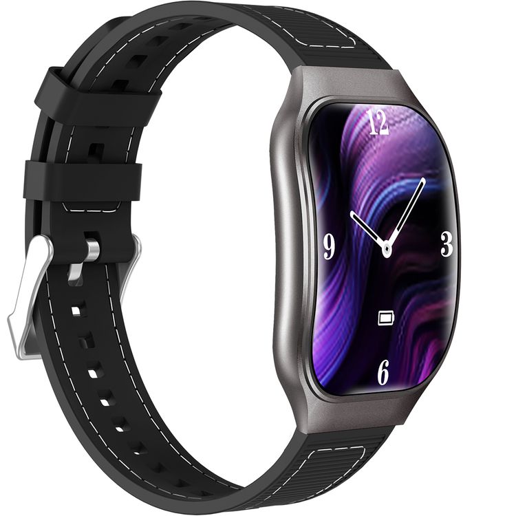 Green Lion Ridge Smart Watch with Magnetic Charging, Bluetooth Calls, Music Player, Health Monitoring, Metal Case Material, PU Leather Strap Material - Black / Black