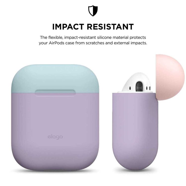 Elago Duo Case for Airpods, 3-in-1 Pastel Color, High Quality Silicone, Shock Resistant, Scratch Resistant, Supports Wireless Charging - Body-Lavender / Top-Pink,Pastel Blue