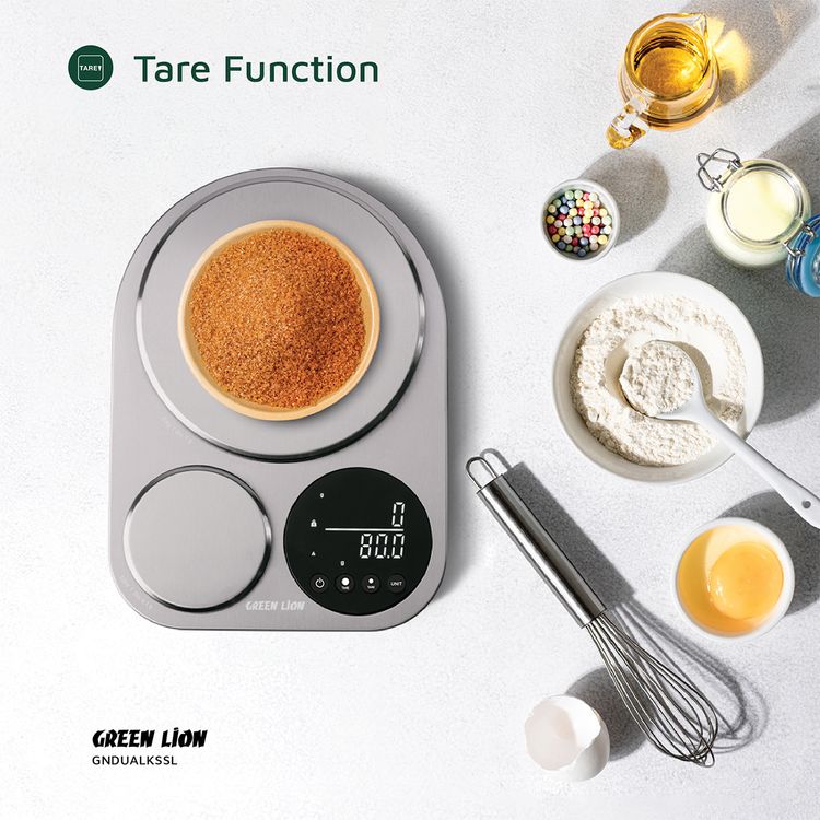 Green Lion Dual Kitchen Scale with Low Battery Indicator, Large & Small Platforms, Overload Indicator, Digital Display, Tare Function, Stainless Steel 201 Material - Silver 