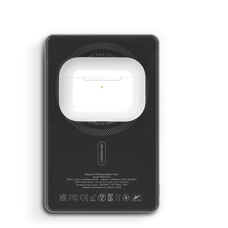 Powerology MagVolt 10000mAh Power Bank, 2.5W Watch Output, Up to 15W Phone Output, 20W Power Delivery, Ultra-Slim Design, Smart TFT Display, N54 MagSafe Compatible - Black