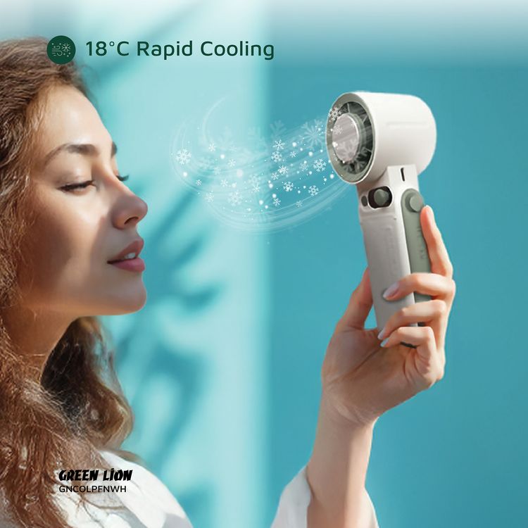 Green Lion Coolio Portable Fan with 1-199 Speed Levels, 6000mAh Battery Capacity, 5 Hours Charging Time, Type-C Charging Port, ABS + PC & Aluminum Alloy Material, 30 Hours Working Time, Silent Operation - White