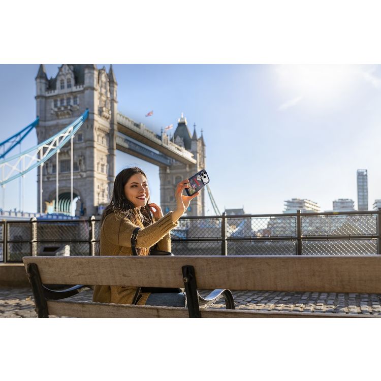 Levelo Vallo PU Leather Case for iPhone 17 Pro with Embroidery London Finish, Comfortable Hold, Durable PU Leather, Raised Bezels for Camera and Screen, True Microfiber Interior Lining, Scratch & Wear Resistant, Shock-Resistant Bumper - Cobalt Blue