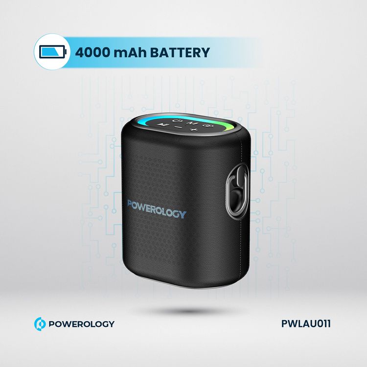 Powerology Portable Loud Speaker, 4000mAh Battery Capacity, Bluetooth Version 5.0, 3-4 Hours Charging Time, 8 Hours Working Time - Black