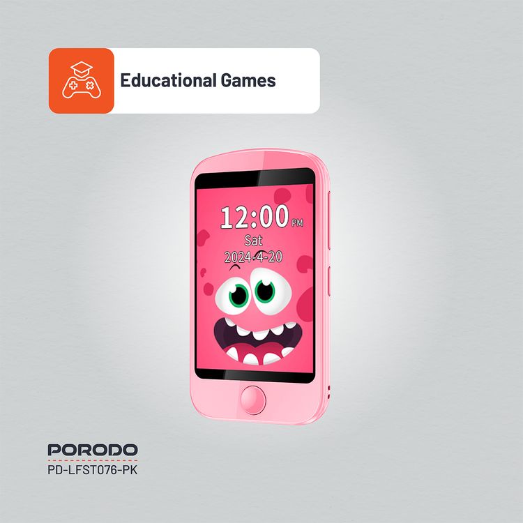 Porodo Kids 4G Smart Phone, 700mAh Battery Capacity, 24 Hours Normal Usage, 48 Hours Standby Time, SOS Calling, 2.8" Screen Size - Pink