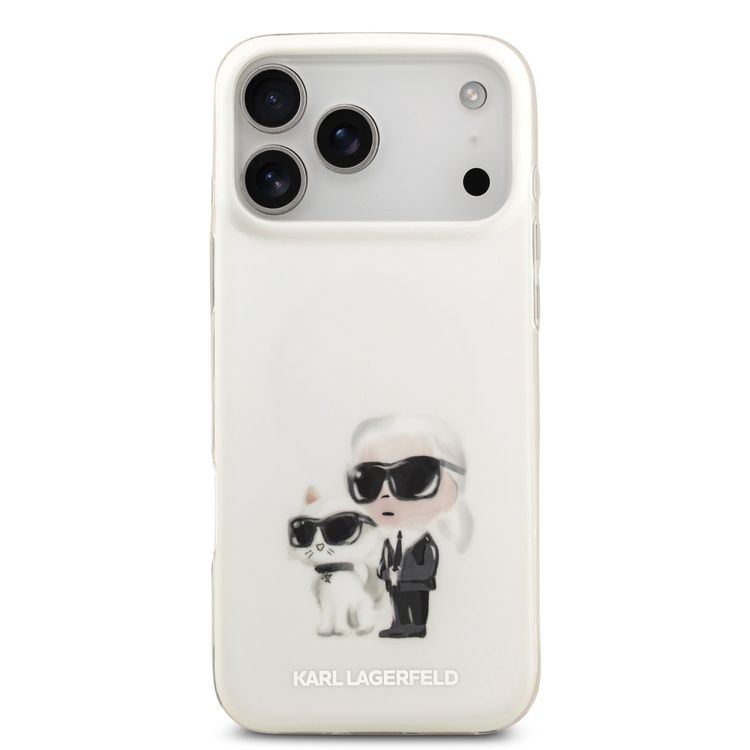 Karl Lagerfeld MagSafe IML Case with Aquarelle Karl & Choupette Heads for iPhone 17 Pro Max, Slim Profile, Comfortable Grip, Sustainable Packaging, Easy Snap-On, Drop Protection - White