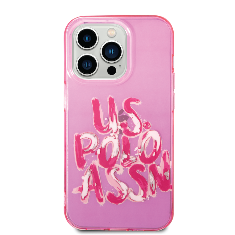USPA PC/TPU Tranparent Case With Graffiti Logo For iPhone 14 Pro Max - Pink