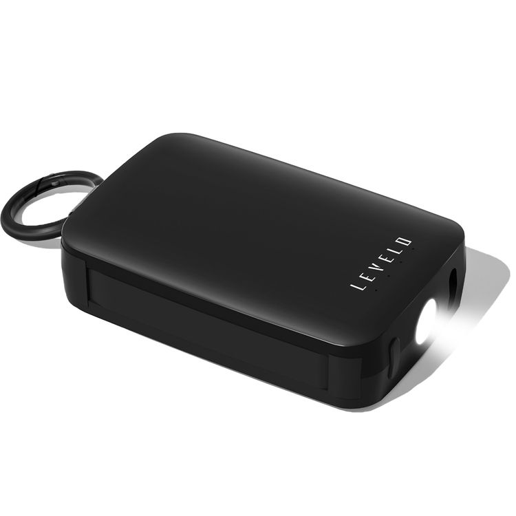 Levelo Nano Mini Portable Keychain Power Bank with Type-C & Lightning Heads, LED Indicator, Simultaneous Charging, Fast Charging Support, 4000mAh Battery Capacity - Black