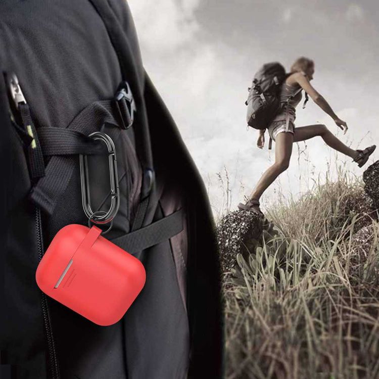 AhaStyle PT06_RD Premium Portable Keychain Silicone Case with Metal Carabiner, Anti-Scratch and Drop Shock Protection Cover Compatible for Airpods - Red