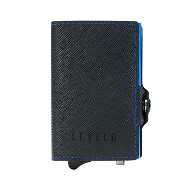 Levelo Cache Genuine Leather Wallet, Lightweight & Compact Design, Rfid Protection, 8 Card Slots, Money Clip, Coin Slot - Black