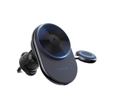 Levelo Siena 2-in-1 Wireless Car Charger with 15W Fast Wireless Charging, Detachable Watch Charger, Aluminum Alloy Cooling, Suction Mount, Efficient Heat Dissipation, Strong Magnet, Vertical & Horizontal Air Vents - Black