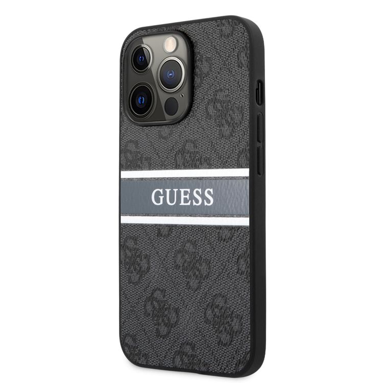 CG MOBILE Guess 4G PU Leather Case with Printed Stripe Compatible for iPhone 13 Pro (6.1") Anti-Scratch, Easy Access to All Ports, Shock Absorption