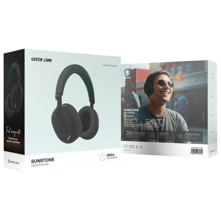 Green Lion Sunstone Wireless Headphones with 36 Hours Playtime, Bluetooth V5.3, 10m Maximum Distance Range, 300mAh Battery Capacity - Black / Green