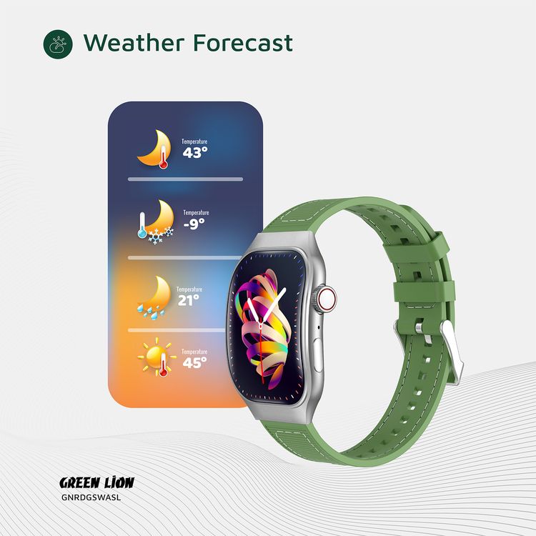 Green Lion Ridge Smart Watch with Magnetic Charging, Bluetooth Calls, Music Player, Health Monitoring, Metal Case Material, PU Leather Strap Material - Silver / Green
