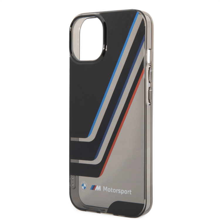 BMW Motorsport Collection PC/TPU IML Printed Tricolor Stripes, Translucent Zones Bumper Protection iPhone 14 Compatibility - Black
