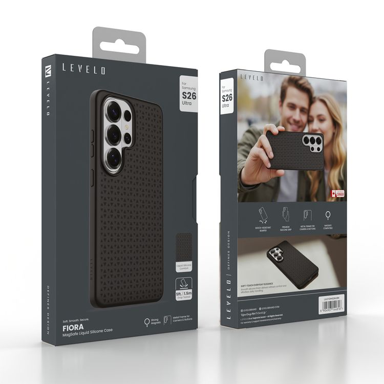 Levelo Flora MagSafe Liquid Silicone Case for Samsung S26 Ultra, Shock-Resistant Bumper, Premium Silicone Grip, Metal Frame for Camera & Buttons, Drop Protection - Black  