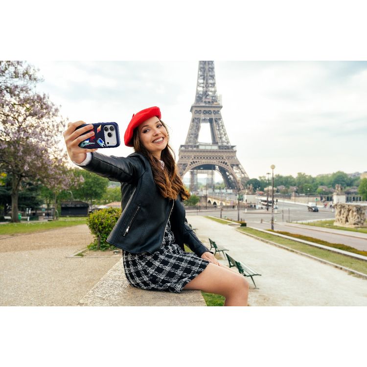 Levelo Vallo PU Leather Case for iPhone 17 Pro Max with Embroidery Paris Finish, Comfortable Hold, Durable PU Leather, Raised Bezels for Camera and Screen, True Microfiber Interior Lining, Scratch & Wear Resistant, Shock-Resistant Bumper - Cobalt Blue