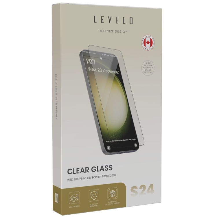 Levelo 2.5D Silk Print HD Clear Screen Protector for Samsung Galaxy S24, Anti-Fingerprint, Oleophobic & Hydrophobic Coating, Anti-Scratch, Impact-Resistance, Air Bubble Prevention, Anti-Static - Clear