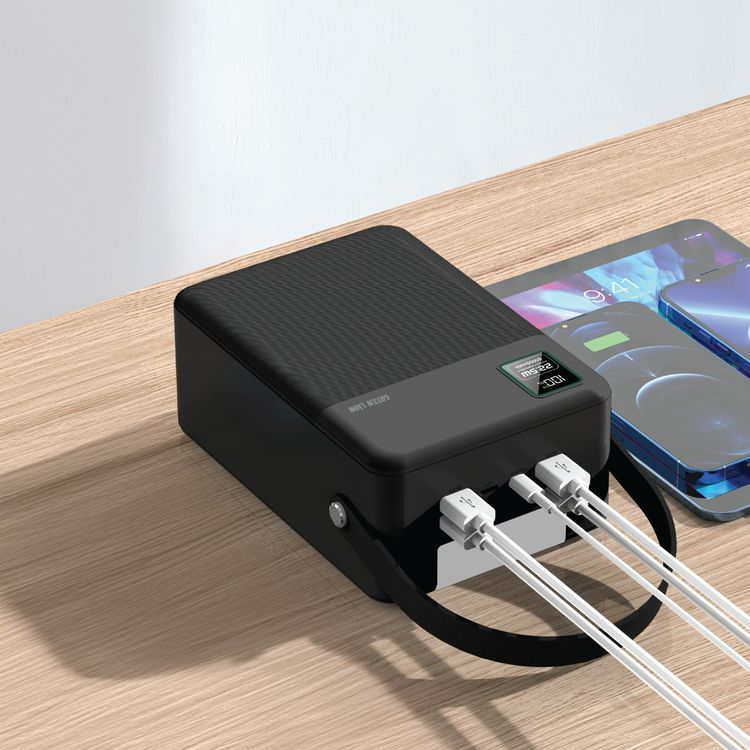 Green Lion Thunder 80 Power Bank with 80000mAh Battery Capacity, Flashlight, PD 20W, QC 22.5W, x4 USB-A & Lightning & Micro & USB-C Ports, LED Digital Display - Black