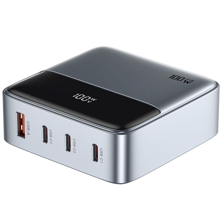 Green Lion Premium GaN UK Plug Adapter with 100W Power Delivery, PC Flame Retardant Material, Multiple Protection, USB-C & USB-A Ports, Multi-Device Charging - Gray