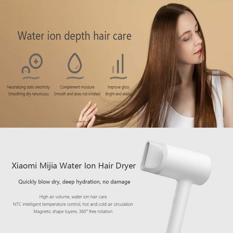 Xiaomi NUN4052GL Mijia Lonic Hair Dryer 1800W Water Ion Electric Hair Dryer Quick Dry Water Ion Protect Hair Smart Temperature Control Dryer - White