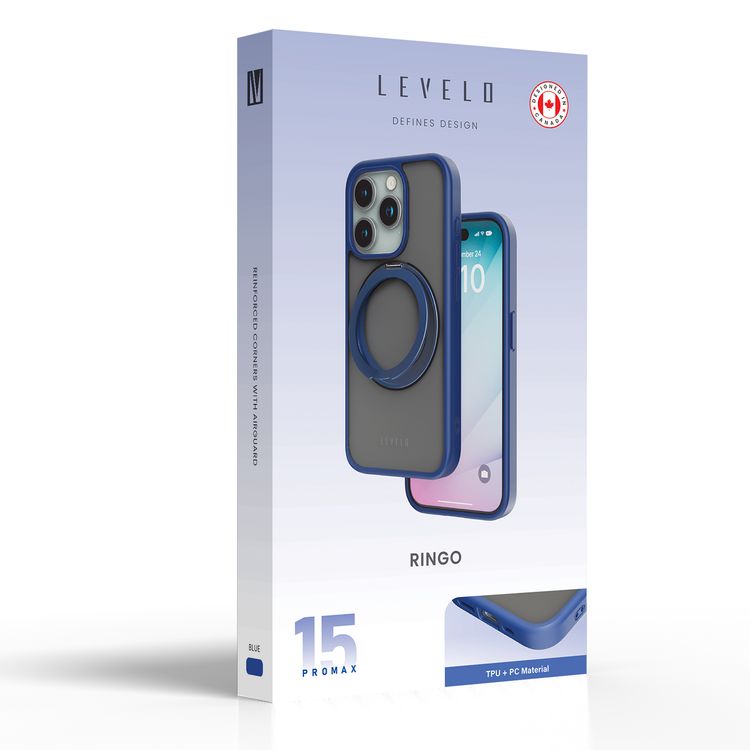 غطاء Levelo MagSafe Ringo متعدد الوظائف مع مسند لجهاز iPhone 15 Pro Max - أزرق