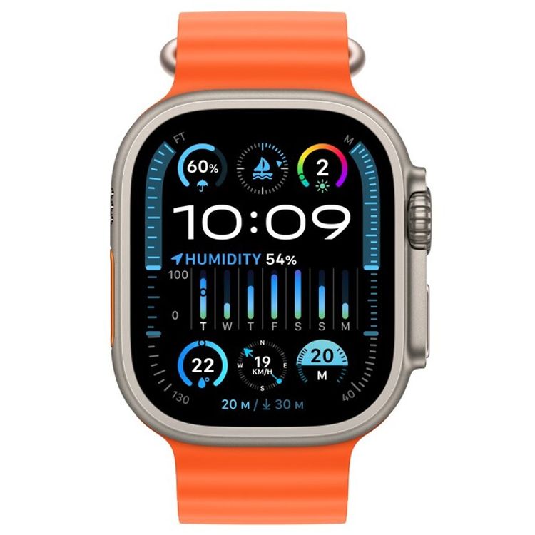 Apple Watch Ultra 2 [نظام تحديد المواقع + شبكة خلوية مقاس 49 ملم] مع هيكل من التيتانيوم وحزام برتقالي اللون