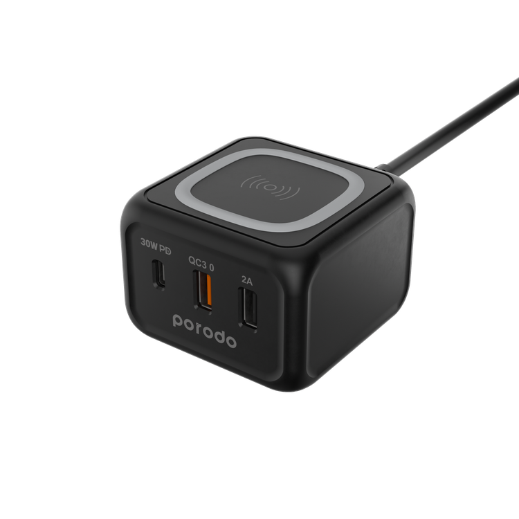 Porodo Triple Ports Fast Wireless Charger - Black
