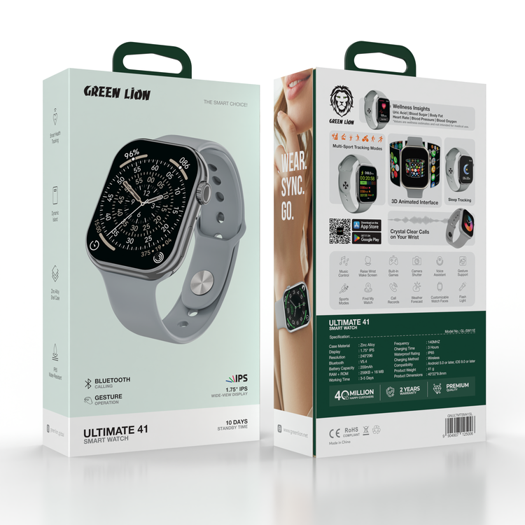 Green Lion Ultimate 41 Smart Watch with Smart Health Tracking, Dynamic Island, Bluetooth Calling, Gesture Operation, Wide-View Display, Sleep Tracking, Crystal Clear Calls on Your Wrist, 3D Animated Interface, Wellness Insights, Multi-Sport Tracking Modes, Bluetooth Version 5.4 - Silver