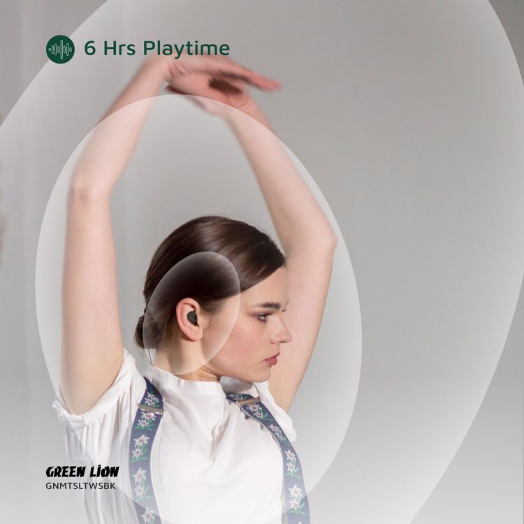 Green Lion Mittersill True Wireless Earbuds with ENC, Up to 6 Hours Playtime, IPX5 Waterproof Resistance Level, Bluetooth Version 5.4, Up to 10m Transmission Range, Type-C Charging Port, Dual-Microphone, Strap Included - Black