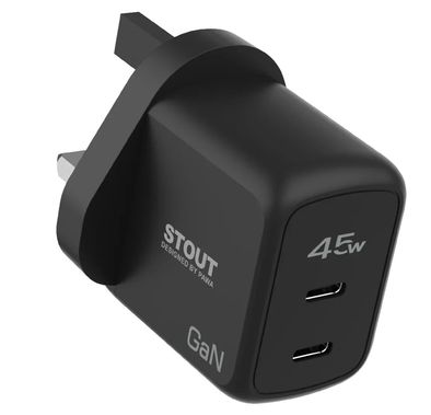 Pawa Stout Gan Travel Charger With Dual PD port, Type-C to Lightning, Type-C to C (35W,45W,65W) - Black