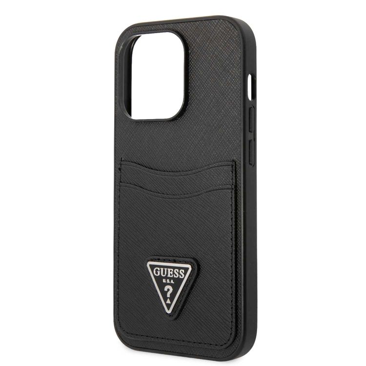 Guess Saffaino Case with Double Card Slot & Triangle Logo - Black - iPhone 15 Pro Max