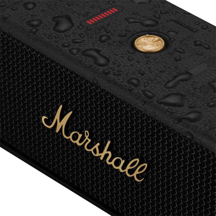 Marshall Middleton Portable Wireless Bluetooth Speaker, 20 Hours Playing Time, Bluetooth 5.1, Bluetooth Range 10m, 4.5 Hours Charging Time, AUX, Multi Host, True Stereophonic - Black / Brass