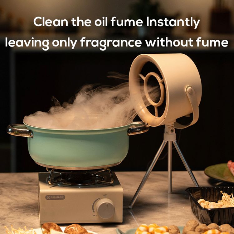 Porodo Lifestyle Portable Mini Smoke Exhaust with Filter, Washable Filters, Powerful Suction, Polymer Filter,  Adjustable Fan Speed - Beige 