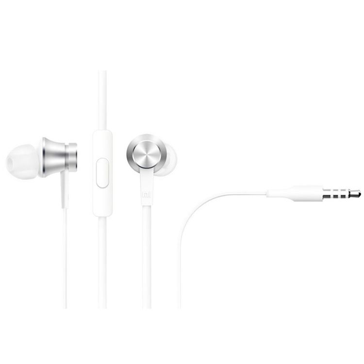 Xiaomi Mi Piston Basic In-Ear Headphones with Tangle-free Flat Cable, Omni-directional Microphone, Enhanced Bass and Clear Treble, 10mm Dynamic Driver, Metal Body with Plastic Parts - Silver 
