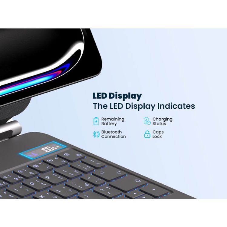 Powerology Dynaboard Wireless Keyboard Case for iPad 10th, MagSafe Phone Holder, Touch Pad, Multimedia Keys, 500mAh Battery Capacity, 8 Days Working Time, 2.5 Hours Charging Time, Easy Pencil Access, Bluetooth Version 5.1, 10m Transmission Range, Snap-On Attachment - Black