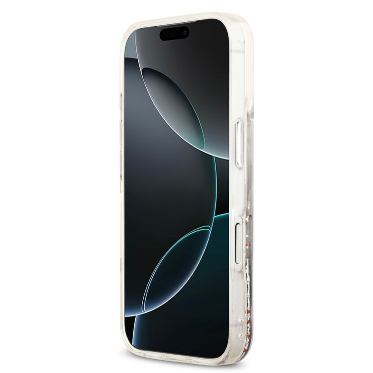 Karl Lagerfeld MagSafe Liquid Glitter Case with Scattered Choupette Logo for iPhone 17 Pro, Slim Profile, Drop Protection, Easy Snap-On, Sustainable Packaging, Comfortable Grip, Lightweight Design - White