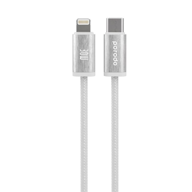Porodo Woven 30W Type-C To Lightning Cable Cable 1.2M  - White
