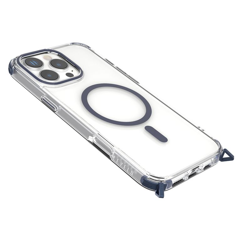 Levelo Celeste MagSafe Case with Crossbody Strap for iPhone 16 Pro Max, AirGuard Technology, Metal Hook, Durable Material - Deep Blue