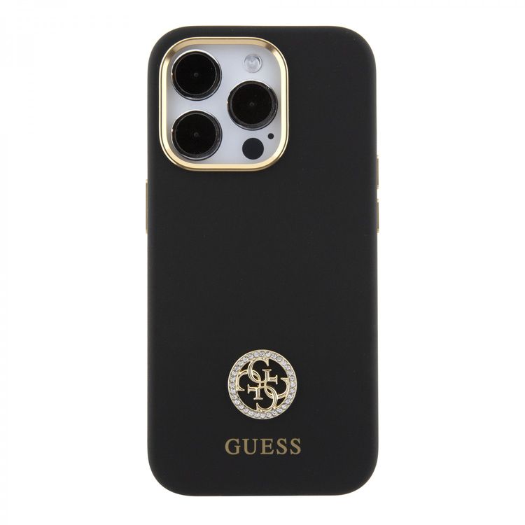 Guess Silicone Case with 4G Strass Logo Case - Black - iPhone 15 Pro Max