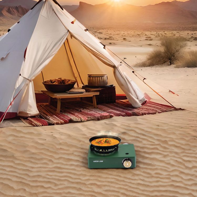 Green Lion Windproof Style 4 Burner Mini Cassette Stove - Green